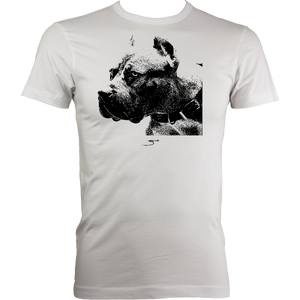 Zarate Black and White Dog: Men's Fitted Tee
