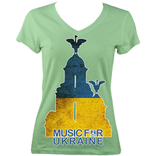 Load image into Gallery viewer, Music and Peace for Ukraine - Women&#39;s V-neck Jersey Tee
