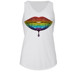 Rainbow: Lips #2 Ladies Flowy V Neck Tank Top