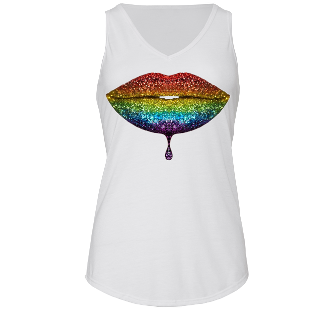 Rainbow: Lips #2 Ladies Flowy V Neck Tank Top
