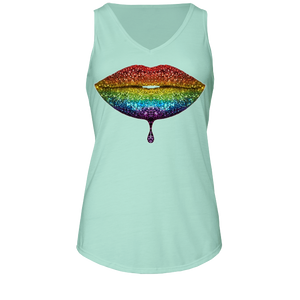 Rainbow: Lips #2 Ladies Flowy V Neck Tank Top